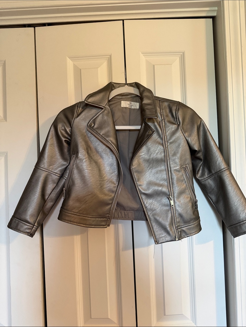 H&M Kids Metallic Gray Faux Leather Moto Jacket